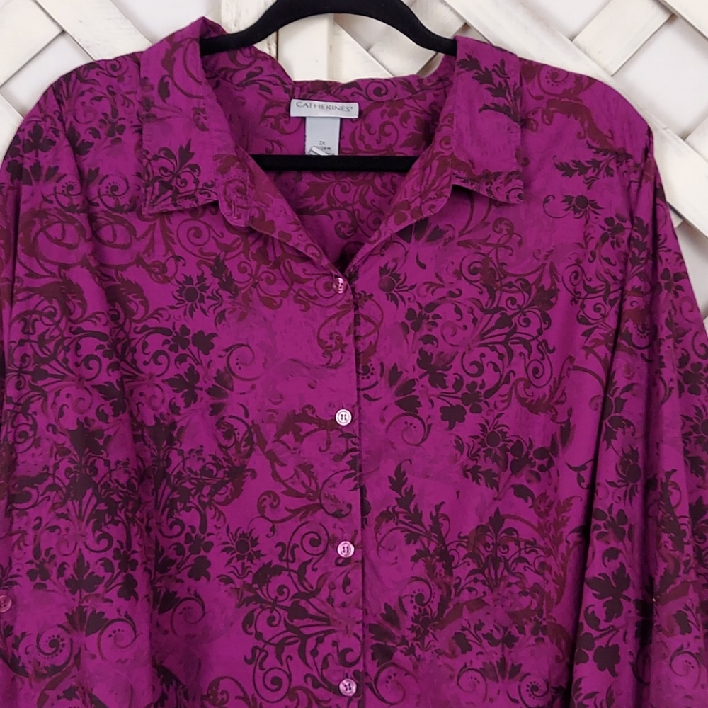 Catherines Purple Print Long Sleeve Top Sz 2X